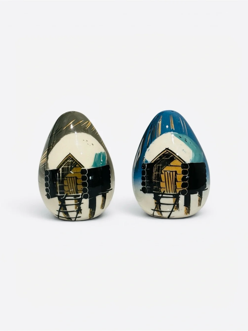 MCM Mathew Adams Hand‑Painted Alaskan Cabin Salt & Pepper Shakers